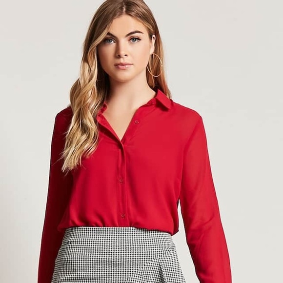 Forever 21 red button down top- large - Picture 1 of 7